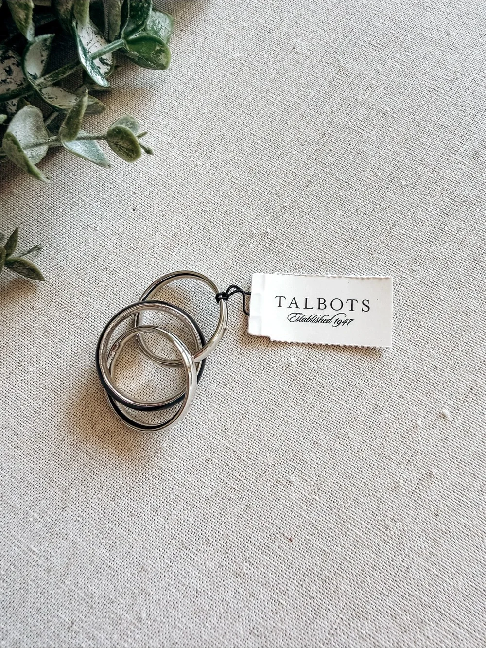 Talbots Black Scarf Ring Set Silver Tone 4-Piece Accessory NWT